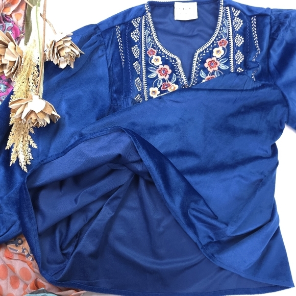 New Bohera Embroidered Blue Blouse Sz L - Picture 6 of 9